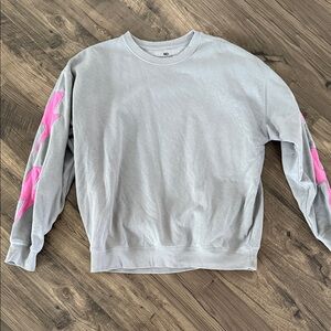 Goodie Two & Sleeves Light Gray Sweatshirt with Pink Sleeve Lightning Details